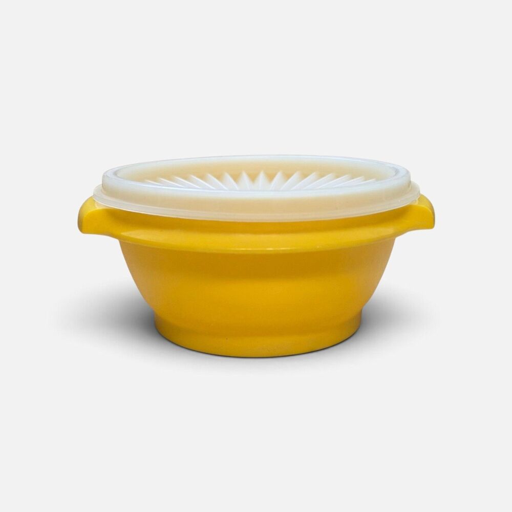 Vtg Tupperware Yellow Servalier Wonderlier Bowl Side Handles Lid # 1323 Harvest